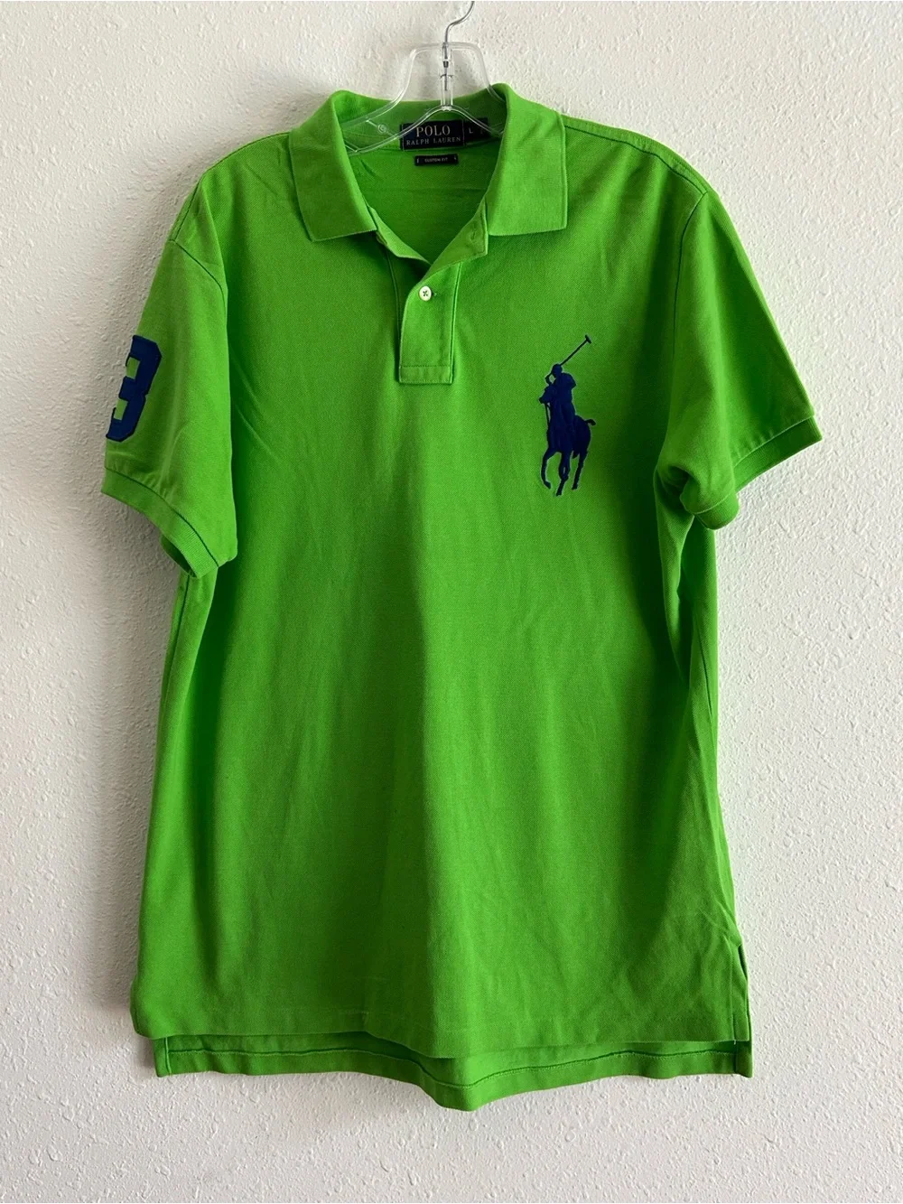 Polo Ralph Lauren Polo Shirt Men's Size L Green Custom Fit Big Pony